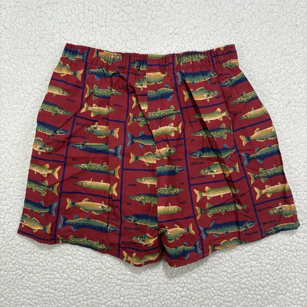 Vtg NWT Eddie Bauer Mens M Boxer Shorts 100% Cotton Fish Print Made In USA NOS
